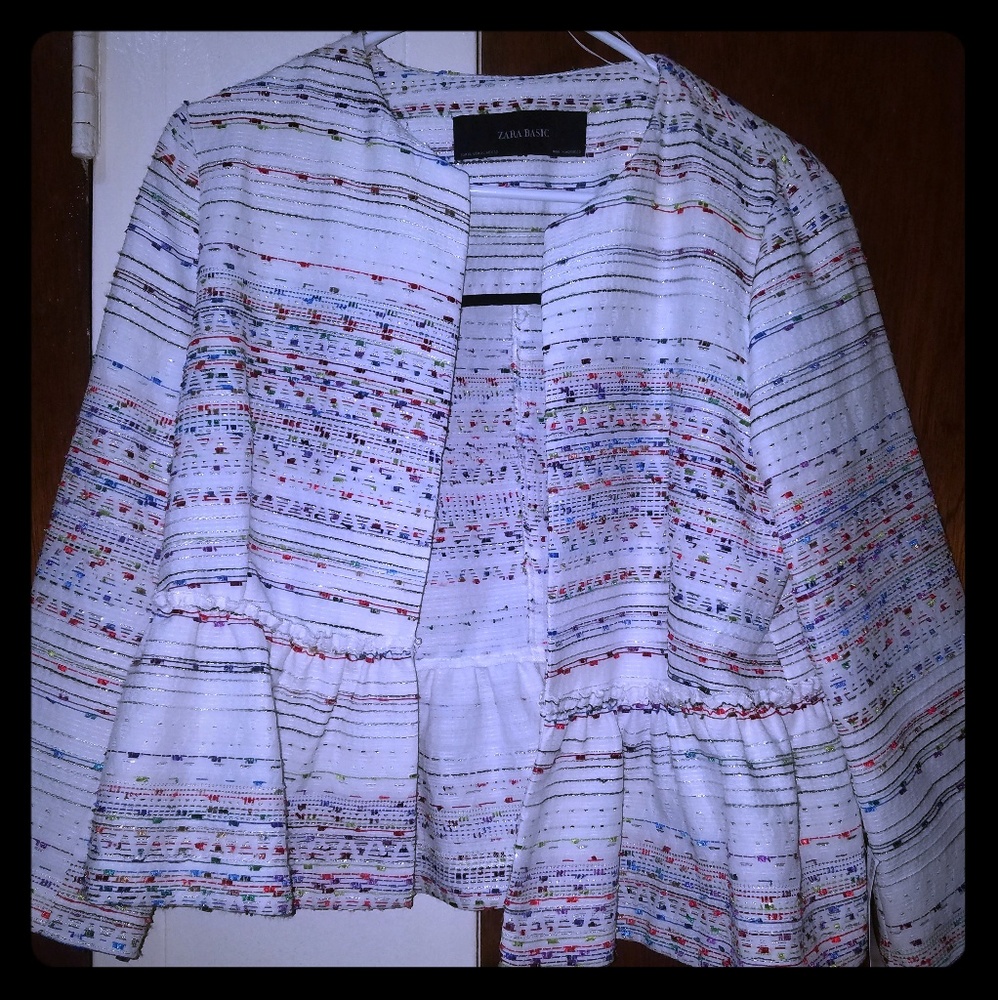 ZARA Metallic Peplum Open front Blazer XL
